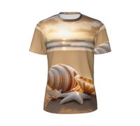 CPAQasg Seashell Landscape On The Beach Stampa Elegante Estate Uomo Manica Corta T-Shirt Leggera Traspirante Attività all'aperto, Nero , 5XL