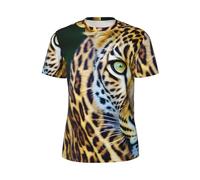 CPAQasg T-shirt a maniche corte da uomo estiva con stampa leopardata gialla alla moda leggera traspirante attività all'aperto, Nero , 5XL