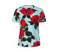 CPAQasg T-shirt estiva da uomo a maniche corte con stampa di rose rosse, leggera, traspirante, per attività all'aperto, Nero , 5XL