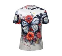 CPAQasg T-shirt estiva da uomo a maniche corte con stampa floreale e farfalla, leggera, traspirante, per attività all'aperto, Nero , 5XL