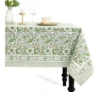 CPC - Tovaglia in 100% cotone, stampa a blocchi indiani verde agata a mano, per 4 posti, 152 x 152 cm, lavabile e riutilizzabile, per casa, ristorante, hotel, eventi e uso quotidiano