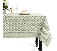 CPC - Tovaglia in 100% cotone, stampa a blocchi indiani verde smeraldo, 6 posti, 152 x 228 cm, lavabile e riutilizzabile, per casa, ristorante, hotel, eventi e uso quotidiano
