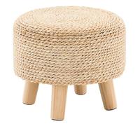 Cpintltr Poggiapiedi rotondo in alga marina intrecciata a mano, con gambe in legno massello, sgabello fasciatoio robusto ed elegante, per soggiorno, balcone o giardino, naturale
