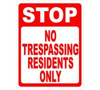 Cpirust Targa in latta vintage decorativa con scritta "Stop No Trespassing Residents Only", divertente targa in alluminio per ufficio, giardino, decorazione per la casa, 20,3 x 30,5