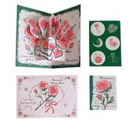 CPJJ 4 biglietti d'auguri compleanno 3D con fiori acquerello vintage, auguri festa delle donne, biglietti ringraziamento pensierini natalizi Ringraziamento San Valentino- Serie Rose Verde
