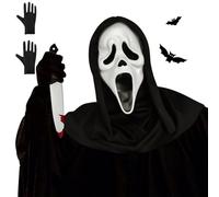 CPKONUUIP Maschera Ghostface per Halloween con Coltello, 2 Versioni: Kit 3PCS con Guanti e Kit 2PCS con Lingua Horror, per Case Infestate, per case infestate, Halloween, carnevali e giochi di ruolo