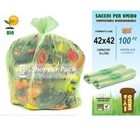 Cplas SACCHI PER RACCOLTA UMIDO-ORGANICO COMPOSTABILI da 10 litri - Cm 42x42 - N° 100 sacchetti (4 rotoli x 25) COMPOSTABILI BIODEGRADABILI per Raccolta Differenziata dei RIFIUTI UMIDI-ORGANICI