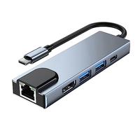 Cpolebev 1 PCS Tipo C A RJ45 USB 3.0 USB C HUB Tipo C Splitter A Adattatore per Laptop 4K Docking Station Compatibile con con PD RJ45 USB ABS Grigio + Hub USB-C in Lega di Alluminio