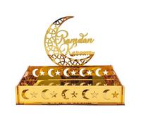 Cpolebev 1 Pezzo Vassoio per Il Eid Mubarak Ramadan, Piatto per e Frutta in Acrilico Dorato A Forma di Luna, e Castello, Decorazione per Festa Islamica Musulmana, Regalo.