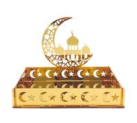 Cpolebev 1 Pezzo Vassoio per per Eid Mubarak, Ramadan, Dessert, Frutta. Vassoio Dorato con Luna, Castello, Decorazioni Islamiche per Il Festival Musulmano. Regalo.