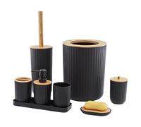 Cpolebev 1 Set di Accessori per Il Bagno, Set di Vassoi in Plastica, Set da Pezzi, Colore Nero e Legno