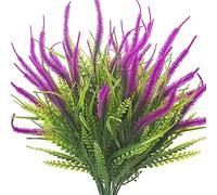 Cpolebev 10 Fasci di Piante Artificiali Erba All'Aperto con Fiori Verde Resistente Ai Raggi UV Giardino Finestra Scatola Decorazione Rosso