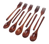 Cpolebev 10 Pezzi Cucchiai di Legno Forchette Set Set di Utensili nel Legno Set di nel Legno Naturale Riutilizzabili per Cucinare Mescolare Mangiare