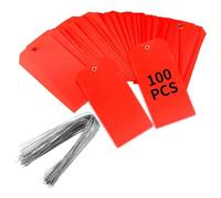 Cpolebev 100 Pezzi 4 3/4 Pollici X 2 3/8 Pollici Etichette di Spedizione In Plastica con Fili Etichette per Etichette Vuote Etichette per Appendere Impermeabili (Rosse) Facili da Usare
