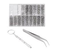 Cpolebev 1000 Pz Vetri Vetri Assortimento di + 1 pz Cacciavite + 1 Pz Pinzette, Vetri di riparazione Occhiali per occhiali Strumenti di riparazione ottica Set per orologio