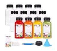 Cpolebev 12 Bottiglie di Succo di Plastica da 8 Once con Tappi Antimanomissione, Contenitori di Succo Trasparenti Riutilizzabili con Etichette, Imbuto e Pennello