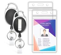Cpolebev 2 Confezione di Portabadge con Cordino Retrattile Come da Immagine. Realizzato In Plastica con Moschettone per Badge Resistente.