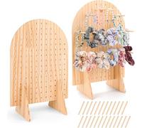 Cpolebev 2 Confezioni di Espositori per Forati in Legno con 25 Pezzi di Aste di Legno, Espositore per Forati Ovali per Gioielli, Pannello Forato
