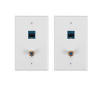 Cpolebev 2 Confezioni di Presa per Piastra Un Parete Coassiale Ethernet con 1 Porta Cat6 e 1 Porta Tipo F Coassiale Placcata nel RJ45 Piastre Un Parete
