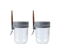 Cpolebev 2 Contenitori per Tazze da Colazione, Barattoli Ermetici per D'Avena con Coperchio e Cucchiaio, Bicchieri per D'Avena Portatili per Insalate, Cereali, Grigio Durevole