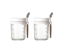 Cpolebev 2 Contenitori per Tazze da Colazione, Barattoli Ermetici per D'Avena con Coperchio e Cucchiaio, Bicchieri per D'Avena Portatili per Insalate, Cereali, Facile Installazione, Bian