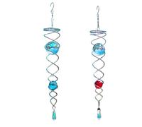 Cpolebev 2 PCS 2024 Gazing Ball Spiral Wind Spinner Stabilizer Rosso & Blu Metallo + Spirale Crystal