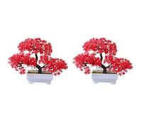 Cpolebev 2 Pezzi di Piante Artificiali Bonsai in Plastica per Piccoli, Piante Finte, Fiori, Ornamenti in Vaso per Il Tavolo della Stanza di Casa, Durevoli e Facili da Usare, Rosso