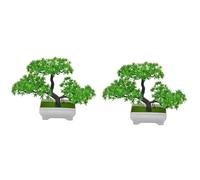 Cpolebev 2 Pezzi di Piante Artificiali Bonsai in Plastica per Piccoli, Piante Finte, Fiori, Ornamenti in Vaso per la Casa, Tavolo, Durevole, Facile da Installare, Verde