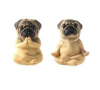Cpolebev 2 Pezzi Statua di Carlino per Decorare la Casa, Statuetta di Cucciolo di Carlino in Posizione Yoga, Statua di Cucciolo di Carlino da Collezione, Mini Statua di Cucciolo in Resina