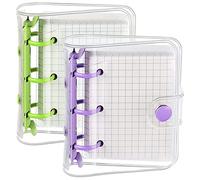Cpolebev 2 Set Mini Raccoglitore Ad Anelli Trasparente un 3 Copertine Raccoglitore Interno Sacchetto di Carta Raccoglitore Chiusura per Taccuino nel PVC Morbido Trasparente (Verde, Viola)