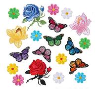 Cpolebev 20 Pezzi Fiori sulle Toppe da Cucire su Ricamo Applique Toppe per Arti e Mestieri Decorazioni DIY, Jeans, Giacche,