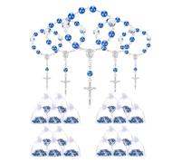 Cpolebev 25 Pezzi Rosario Blu per Battesimo Mini Rosari Rosario Piccolo Rosario con Perline con 25 Sacchetti di Organza