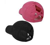 Cpolebev 2pezzi Donne Criss Coda di Berretto da Baseball Alto Disordinato Bun Ponycap Ad Asciugatura Rapida Maglia da Viaggio All'Aperto,Rosa+Nero