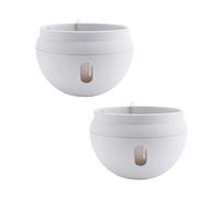 Cpolebev 2PZ Cesto per con Fioriera Sospesa nel Plastica con Ganci, Vaso da Fiori Sospeso con Base Staccabile Bianca