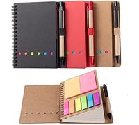 Cpolebev 3 Confezioni Quaderno un Spirale Steno Pad Foderato Blocco Note con Penna nel Supporto, Note Adesive, Segnapagina Schede Indici Colorate Bandiere