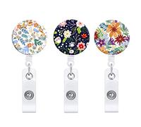 Cpolebev 3 Pezzi Porta Badge Porta Badge Retrattile Fiore con Clip un Coccodrillo Porta Badge Identificativo per Infermiere Impiegati