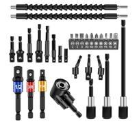 Cpolebev 30 Pezzi Kit di Estensione Flessibile per Punte da Trapano Accessori Accessori per Trapano Ad Angolo Retto, Adattatore per Presa Girevole, Punta da Trapano Estensibile Pieghevole