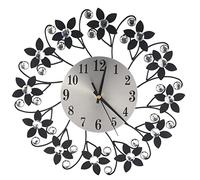 Cpolebev 3D Orologio da Parete, Orologio da Parete nel Metallo con Petali di Foglie Rotonde, Quadrante con Numeri Arabi, Orologio per Soggiorno, Camera da Letto - Nero