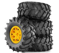 Cpolebev 4 Pezzi 128mm 1/10- Beadlock Cerchione Pneumatico in Gomma Set per 1/10 RC Crawler Car TRX4 D90 D110 Axial SCX10 Giallo