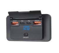 Cpolebev 4 Porte 12V 108W Dual PD+Dual QC3.0 Caricabatterie USB con Voltmetro Digitale Interruttore Presa di Corrente Pannello Adattatore