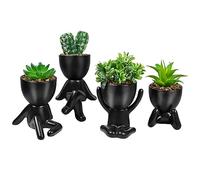 Cpolebev 4PCS Vasi Neri Creativi per Piante Grasse Artificiali - Vasi Neri A Forma Umana - Piccoli Vasi - Ornamenti Artigianali