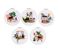Cpolebev 5 Set di Ricamo per Principianti Adulti, Set di Ricamo A Mano Include Gatto in, Cornice, Colorati, Strumenti