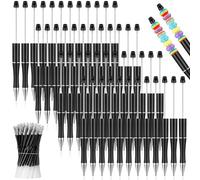 Cpolebev 50 Pezzi di Plastica Perline Penna un Sfera con Perline Penna un Sfera con Inchiostro Nero Penne con Perline con 50 Ricariche per DIY Regalo Nero