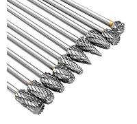 Cpolebev 6-Inch 10PCS Carbide Burr Kit Double Cut Tungsten 3mm (1/8Inch) Gambo Carbide Rotary Burr File Rotanti Frese Diamantate Bit Set Doppia Striscia Estesa