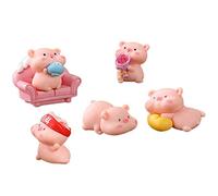 Cpolebev 6 PZ Figurine di Maialini nel Miniatura Simpatici Maialini Rosa Famiglia Giocattoli Figure DIY per La Decorazione del Giardino delle Fate Decorazioni per La Casa