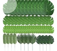 Cpolebev 60 Pezzi 6 Tipi di Foglie di Palma Artificiali di Piante Tropicali Faux Monstera Lascia Steli per Decorazioni per Feste Hawaiane Luau, Decorazioni per Feste A Tema Jungle Beach