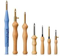 Cpolebev 7 PCS Ricamo Punch Ago Filato Cucito Manico in Legno Punch Needle Ricamo Penna Tappeto Strumento di Aggancio