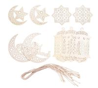 Cpolebev 9 Pezzi Ciondolo nel Legno Ornamento Ramadan Decorazione Vuota Luna Forma Luce Ciondolo Ornamento Eid Decorazioni per Feste
