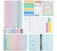 Cpolebev A6 Gradient Macaron Binder Quaderno un Mano nel Pelle PU Libro un Fogli Mobili Libro di Bilancio nel Contanti con Borsa con Cerniera, Verde Rosa
