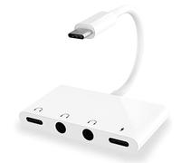 Cpolebev Adattatore Audio da USB C A 3,5 mm Adattatore Audio da USB C A Jack per Cuffie 4 in 1 con Jack Audio da 3,5 mm e Porta di Ricarica Rapida PD da 60 W